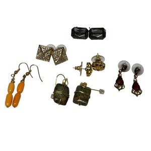 6 Pair Earring Lot Mixed Styles Boho Stone Rhinestone‎ Dangle Stud Gold Tone